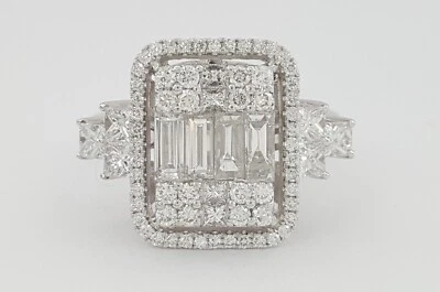 1.75 ct Princess Baguette Round Cut Diamond 18k White Gold Ring Retail $5,950 - Image 1 of 4