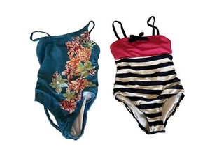 Gymboree Swimsuits Lot Of 2 Girls Size 5/6 & 6 See Pics One Piece Floral Stripe - Picture 1 of 7