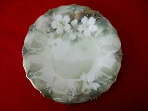 Antique RS Prussia Floral Gray Green White w/ Gold Rim 6.25" Red Mark Vtg  Z12 - Picture 1 of 11
