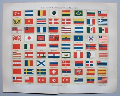 Flaggen, Fahnen, Wimpel, Signalflaggen - 2 Lithographien 1896 - Bild 1 von 4