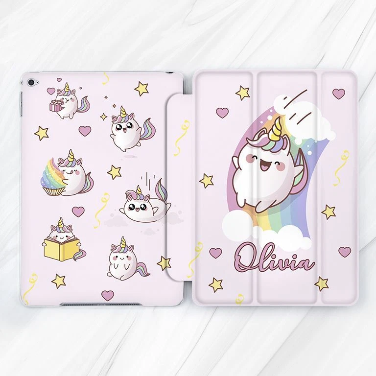 Custom Name Kawaii Unicorn Case For iPad 10.2 Air 3 4 5 Pro 9.7 11 12.9 Mini - Image 1 of 4