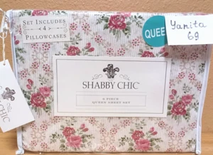 Shabby Chic Rachel Ashwell Pink Roses Flowers 6pc Queen Sheet Set - Picture 1 of 2