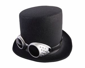 Steampunk Black Topper Top Hat and Goggles Halloween Adult Men Costume Accessory