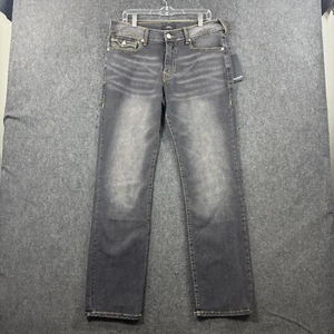 True Religion Ricky Relaxed Straight Jeans Men's 33 Black Gray Gloomy Wash Flap - Picture 1 of 14