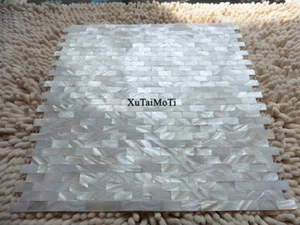 white groutless shell mosaic mother of pearl kitchen backsplash brick wall tile - Picture 1 of 5