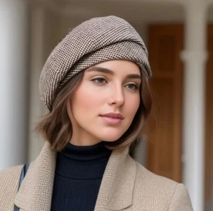Coffee Color Vintage English Style - Women's Brown Beret Hat, Retro Beanie - Picture 1 of 12