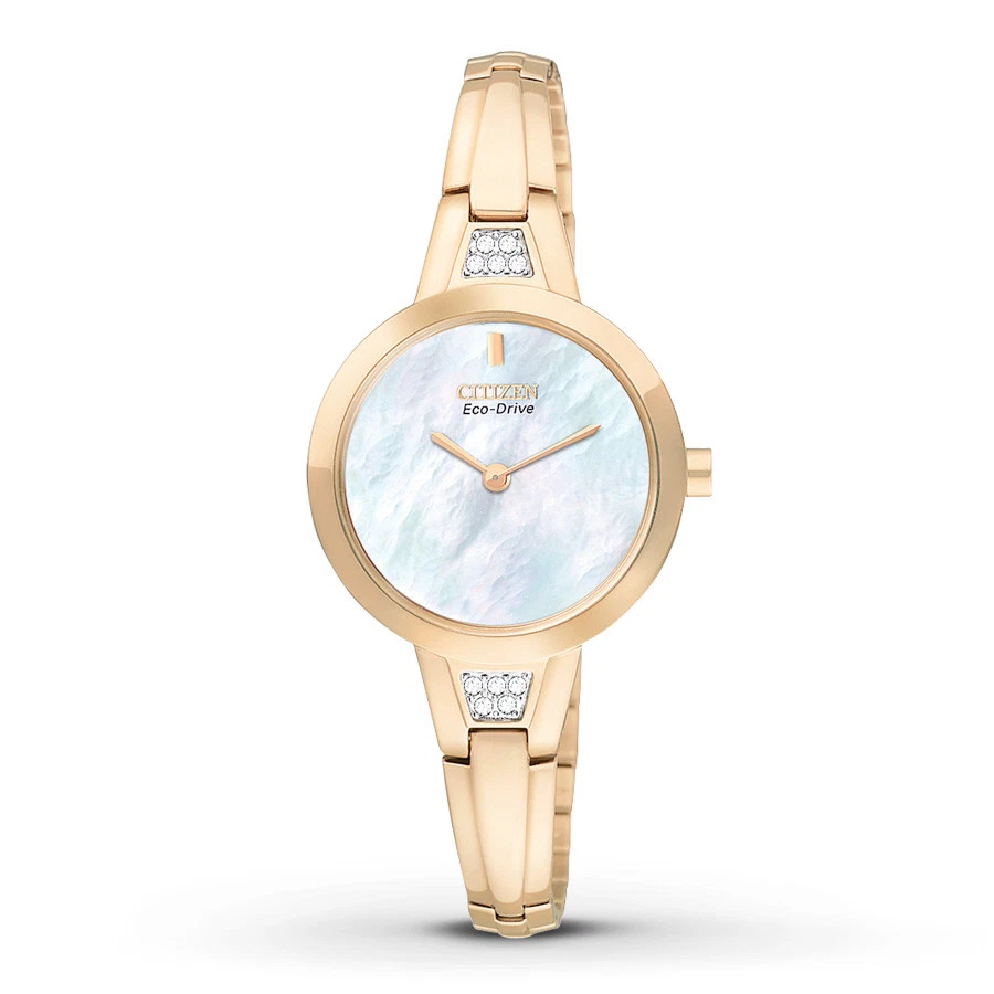 Citizen Ex1153-54d Women's Eco Drive Mother of Pearl Dial Gold Tone Watch
