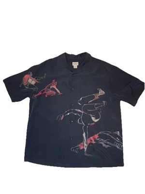 Vintage Guess Martial Arts Dancing Print Button Up Mens Size XL - Image 1 of 4