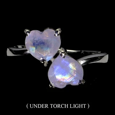 Anillo de plata de ley 925 corazón piedra lunar 7 mm piedras preciosas naturales joyería tamaño 9 Foto 1 de 4