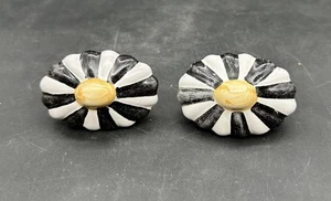 Mackenzie-Childs Set of 2 Black White Flower Drawer Cabinet Pulls Handles Knobs - Picture 1 of 5