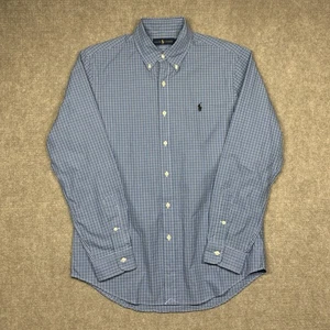 Camisa Ralph Lauren Para Hombre Mediana Azul A Cuadros Con Botones Manga Larga Poni - Imagen 1 de 16
