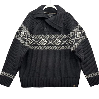Banana Republic Aran Fair Isle Italian Yarn Wool Sweater Mens XL Tall Black - Image 1 of 4
