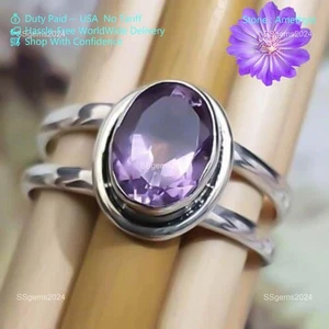 925 Silver Amethyst Gemstone Engagement Channel Set February Band Ring Jewelry - Picture 1 of 6