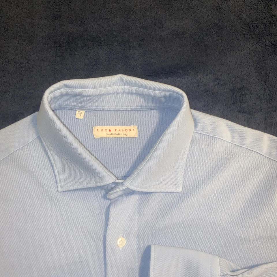 Polo Luca Faloni Italia Manga Larga Algodón Para Hombre 15.5 Azul Cielo Lujo Piqué Polo Foto 1 de 4