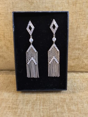 Rare Heidi Daus Swarovski Crystal Art Deco Hollywood Glam Earrings 4.5" - Image 1 of 4