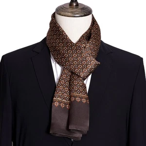 Sciarpa lunga uomo 100 fiori seta business camicia cravatta marrone grigio doppio strato - Foto 1 di 8