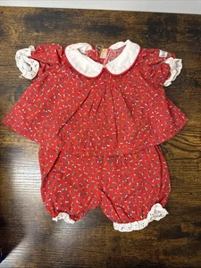 1983 Cabbage Patch Kids Red Floral Dress & Bloomers Eyelet Trim HP Outfit READ - Picture 1 of 11