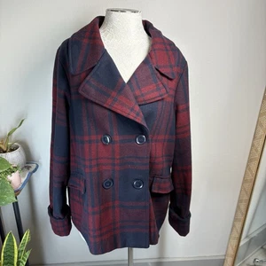 Larry Levine Mujer’s Grande ~ Rojo Azul Marino Cuadros Chaquetón Bolsillos - Imagen 1 de 16