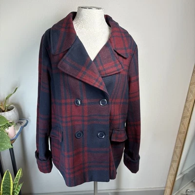 Larry Levine Mujer’s Grande ~ Rojo Azul Marino Cuadros Chaquetón Bolsillos Foto 1 de 4