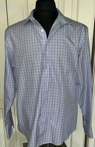 UNTUCKIT DRESS SHIRT Long Sleeve Blue Pink Plaid Button Front REGULAR FIT LG - Picture 1 of 7