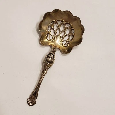 Antique Whiting Sterling Silver Gold Wash Child Face Bon Bon Nut Spoon Mono - Image 1 of 4