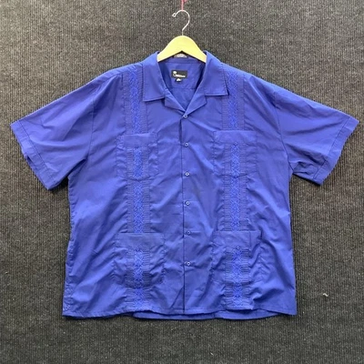 Omega моды рубашка мужская 4XL синий Guayabera вышитый короткий рукав повседневный - Изображение 1 из 4