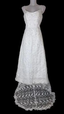 Vtg 90s Womens Victorian Ivory Lace Embroidered Beaded Bridal Maxi Dress Sz 10 - Image 1 of 4