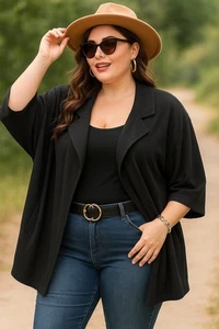 Bobeau Size XL Collar Open Front Cardigan Cape Kimono Polyester Spandex Black - Picture 1 of 12