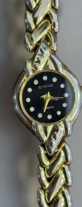 Civic Quartz Watch Black Dial Gold Hands And Anterior Working Japanese Made - Picture 1 of 7