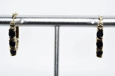 $395 .925 Sterling Silver 2.40CT Natural Sapphire 3-Stone Huggie Hoop Earrings - Image 1 of 4