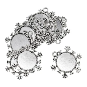 10 Pack XMAS Snowflake Necklace Pendant Setting Cabochon Cameo Base Tray Bezel - Picture 1 of 7