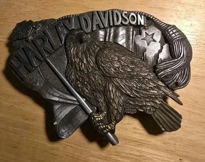 1991 HARLEY DAVIDSON GÜRTELSCHNALLE PEWTER STANDING PROUD EAGLE FLAG LIMITED #d3000 - Bild 1 von 4