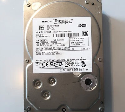 Hitachi HUA721010KLA330 0A36073 BA2526 Thailand 1.0TB Sata 3.5" HDD 2008 - Image 1 of 2