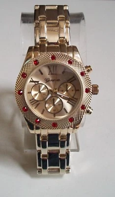 RELOJ HIP HOP ELEGANTE MODA PULSERA PIEDRA ROJA ACABADO ORO HOMBRE Foto 1 de 4
