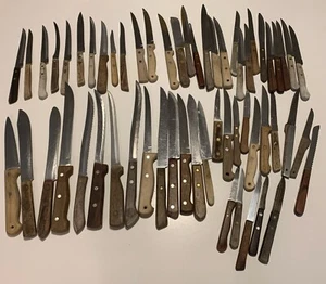 Vintage Mixed Lot Of 58 Kitchen Knives Wood Handles - Picture 1 of 11