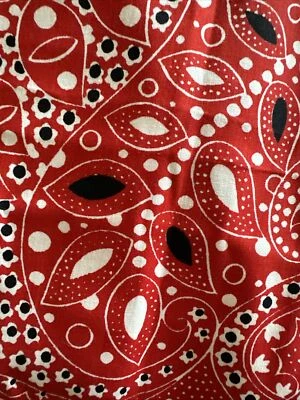 Tela de cachemira de algodón vintage W:43”xL5,5 yardas diseño bicolor negro/rojo Foto 1 de 4