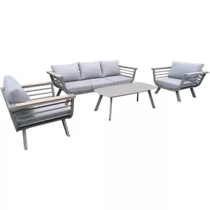 4 teilig Lounge-Gruppe Alu 3-Sitzer Sofa Sessel Tisch Garten Terrasse Polyester - Bild 1 von 6