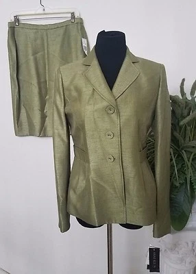 Nuevo con etiquetas Traje Falda Anne Klein WMNS Verde Pino Mezcla Poliéster 2 Piezas Talla 6 Ret. $280 Foto 1 de 4