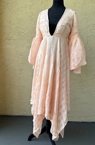 ASOS EDITION Soft Apricot Volume Sleeve Midi Dress Size 4 Pleated Check - Picture 1 of 14