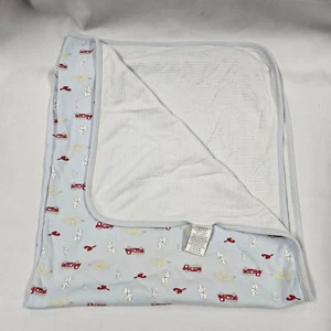 Vintage Sprockets Blue White Baby Blanket Cotton Stripe Fire Truck Engine Dog - Picture 1 of 3