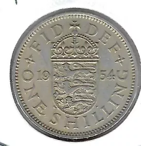 1954 Gran Bretagna circolata moneta QEII 1 scellino! (Stemma inglese) - Foto 1 di 2