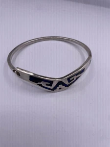 Vintage Taxco Mexikanisches Symbol Blau Lapis 925 Sterling Armreif Armband - Bild 1 von 5