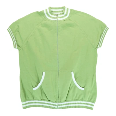 Suéter feminino Lizgolf tamanho XL zíper completo verde manga curta mistura de algodão sólido - Imagem 1 de 4