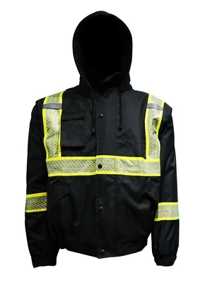 Hi Vis Class 3 Insulated Safety Jacket Bomber Jacket Coat Fleece Reflective  - Image 1 of 4