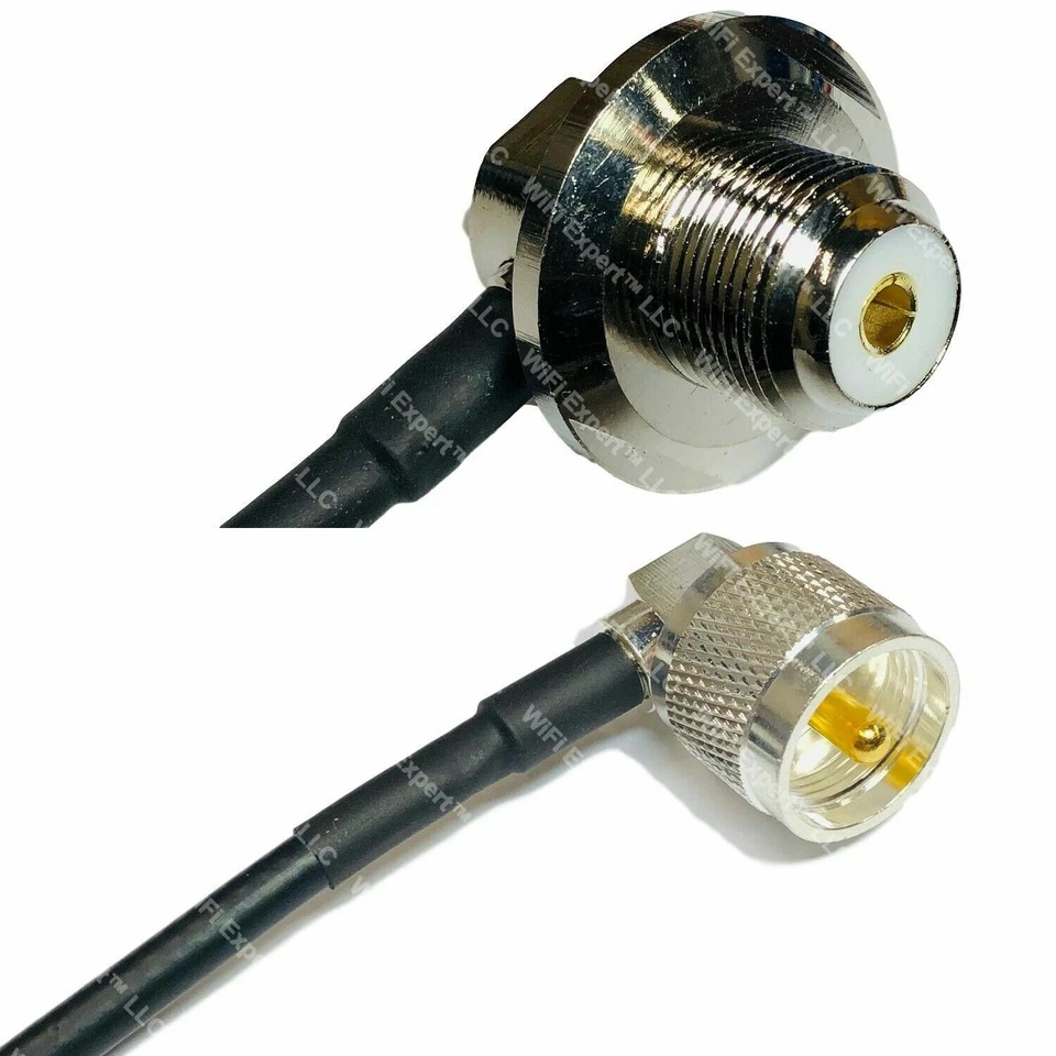 RG58 UHF Female Angle SO239 to PL259 UHF MALE Angle Coaxial RF Pigtail Cable - Image 1 of 1