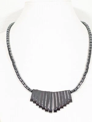 Collar Boho Western Gris Hematita Piedra Barra Distintivo 18 pulgadas Foto 1 de 4