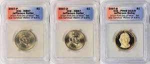 2007-P $1 Jefferson 3 Piece Presidential Dollar Set ICG First Day of Issue - Picture 1 of 2