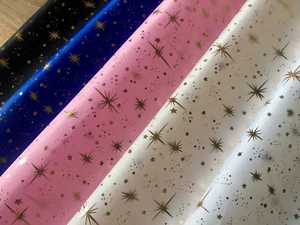 Silk Taffeta Fabric Material Gold Star Foil Print Tafeta water resist 150cm wide - Picture 1 of 17