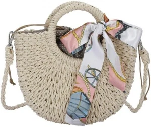YYW Stroh Beuteltasche für Damen mit Kordelzug - Natur gewebte Sommer Handtasche - Bild 1 von 6