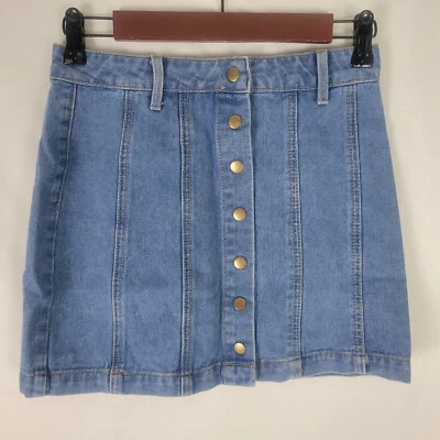 Minifalda de mezclilla Forever 21 para mujer pequeña azul jean botón mosca algodón lavado medio Foto 1 de 4